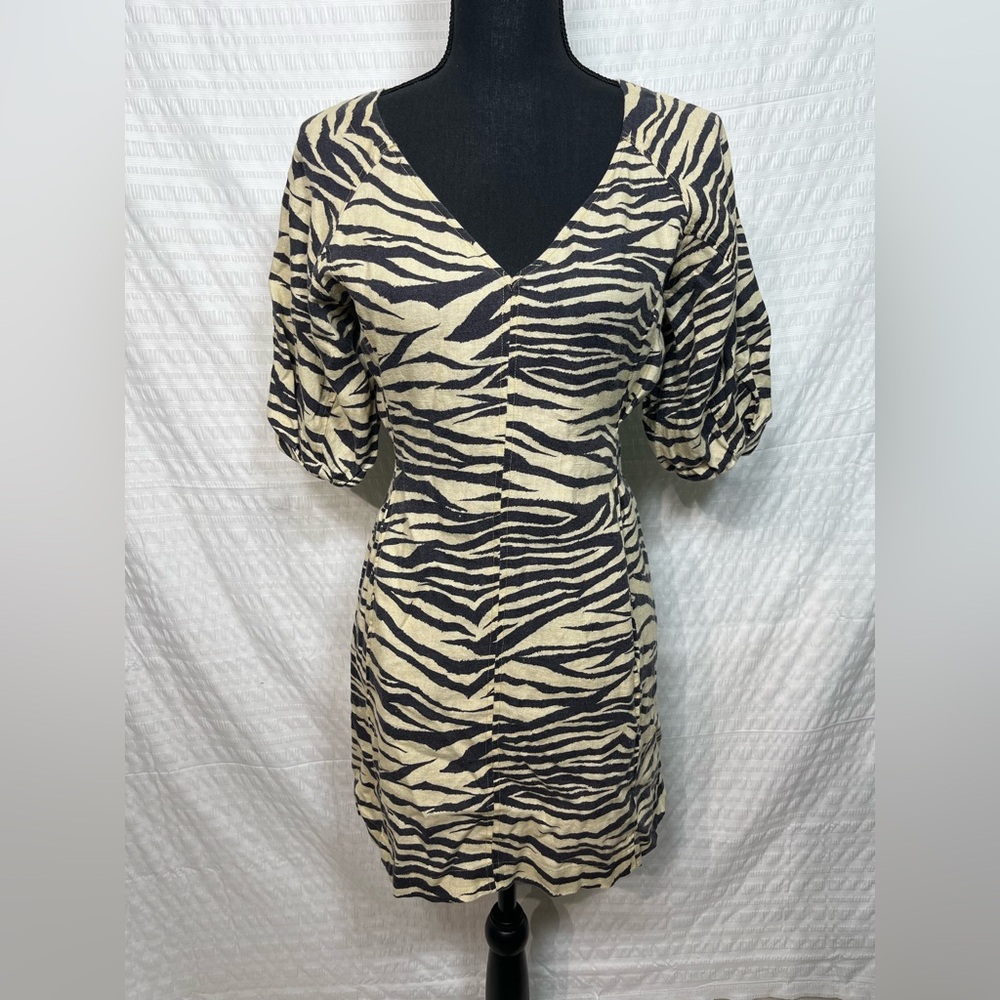 Nicholas Caftan Zebra Linen Mini Dress Size 4